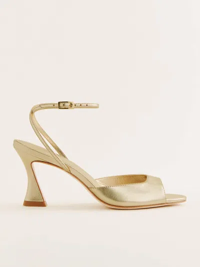 REFORMATION NOEY HEELED SANDAL GOLD 8.5