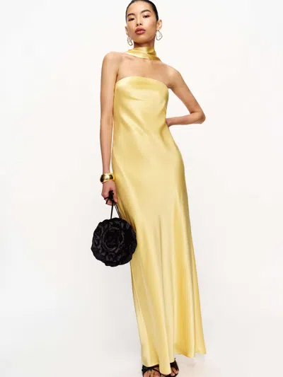 REFORMATION OREN SILK DRESS YELLOW XL