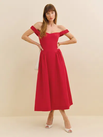 REFORMATION PETITES MONET LINEN DRESS RED 0P