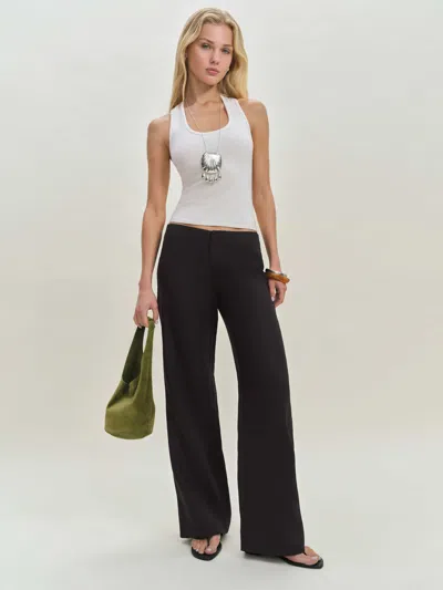 REFORMATION PETITES VIDA LINEN LOW RISE PANT BLACK 12P