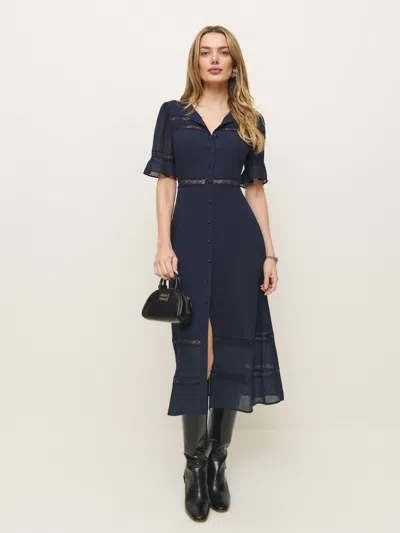 REFORMATION PETITES WOODSON DRESS BLUE 0P