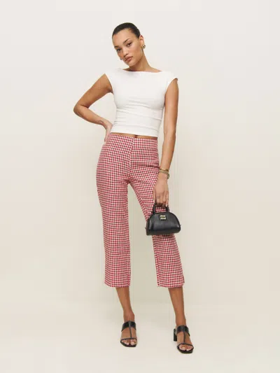 REFORMATION PETRA LINEN LOW RISE PEDAL PUSHER PANT RED 12