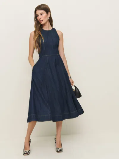 REFORMATION PIPPA DENIM MIDI DRESS BLUE 10