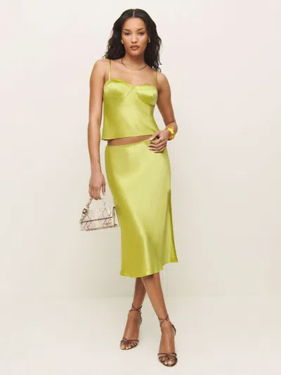 REFORMATION SIA SILK TWO PIECE GREEN 10