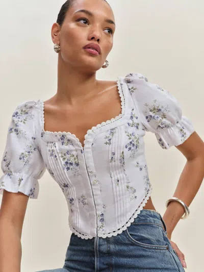 REFORMATION SIMMIE LINEN TOP IVORY 12