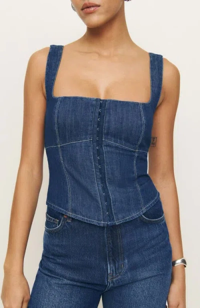 REFORMATION REFORMATION TAGLIATELLE SLEEVELESS DENIM SHIRT