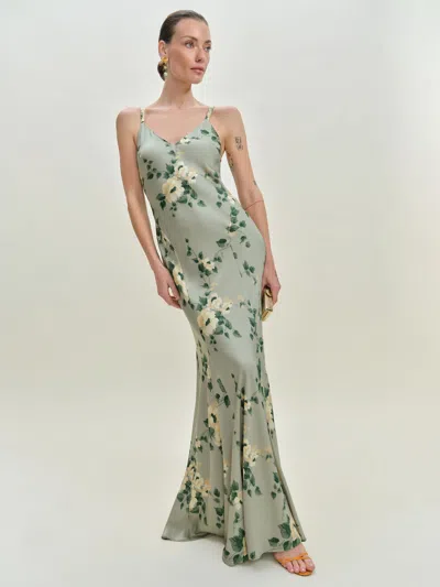REFORMATION TYLER SATIN DRESS GREEN 12