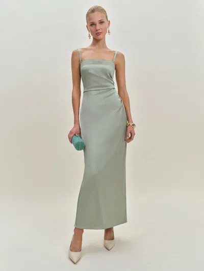 REFORMATION VESPER SATIN DRESS GREEN 12