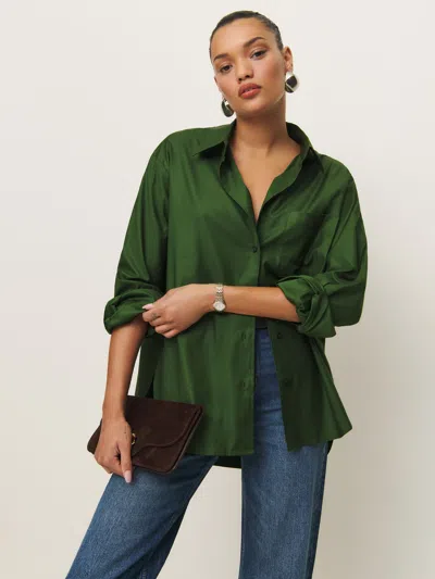 REFORMATION WILL OVERSIZED SHIRT GREEN XS