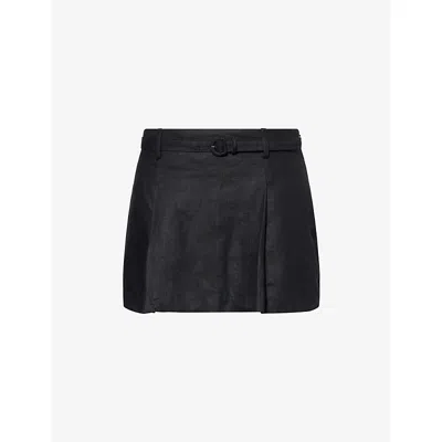 REFORMATION WOMENS BLACK RORY PLEATED LINEN MINI SKIRT