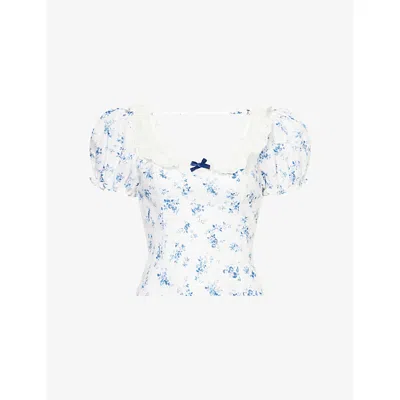 REFORMATION WOMENS ORLAYA ALICE FLORAL-PRINT PUFF-SLEEVE LINEN TOP