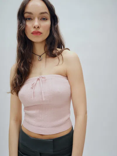 REFORMATION ZAZIE COTTON STRAPLESS SWEATER PINK SMALL