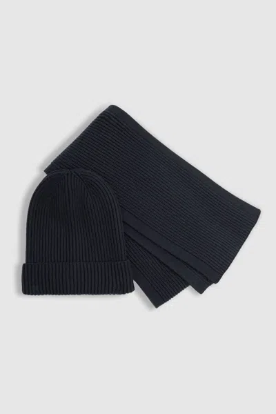 REISS NAVY CHESTERFIELD SET RIBBED HAT AND SCARF SET