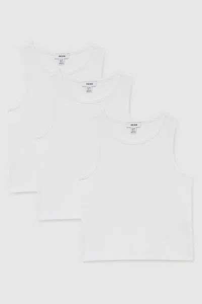 REISS WHITE JADEN 3 PACK 9-13 YRS COTTON STRETCH RIBBED VEST 3 PACK