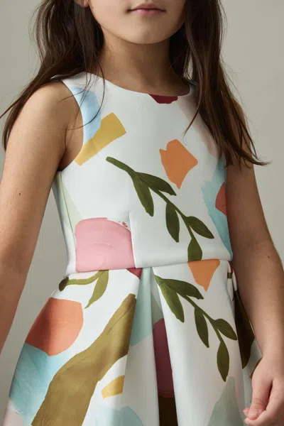 REISS REISS MULTI KITTY 9-13 YRS ABSTRACT FLORAL SCUBA DRESS