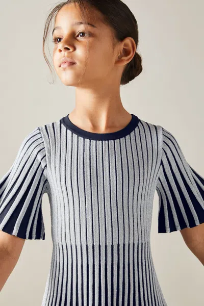 REISS REISS SILVER ICE 9-13 YRS METALLIC CONTRAST RIBBED DRESS