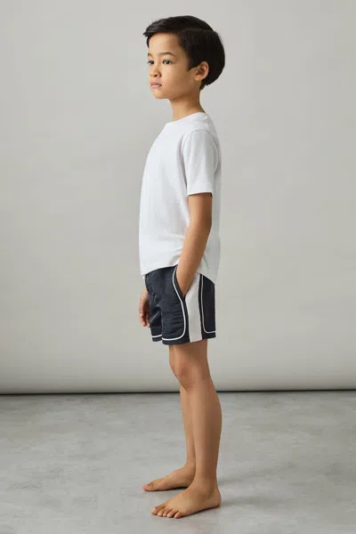 REISS REISS NAVY/WHITE CANO JUNIOR COLOURBLOCK PIPED SWIM SHORTS