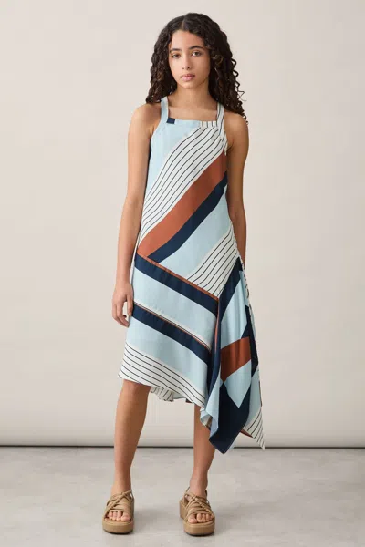 REISS BLUE PRINT HOLLY STRIPE-PRINT HANDKERCHIEF DRESS