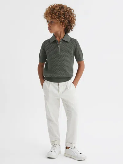 REISS REISS DARK SAGE BURNHAM 3-9 YRS TEXTURED HALF-ZIP POLO T-SHIRT