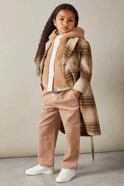 REISS REISS BROWN MAEVE 4-9 YRS CHECKED WOOL BLEND BLINDSEAM COAT