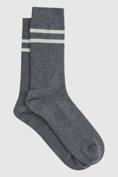 REISS REISS GREY MELANGE ALCOTT WOOL BLEND STRIPED CREW SOCKS