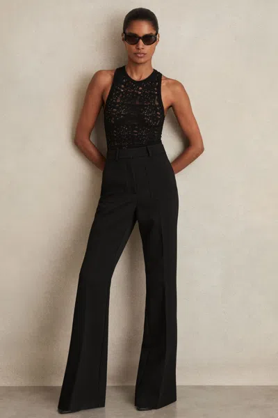 REISS REISS BLACK PRIYA TWILL PATCH-POCKET FLARED TROUSERS