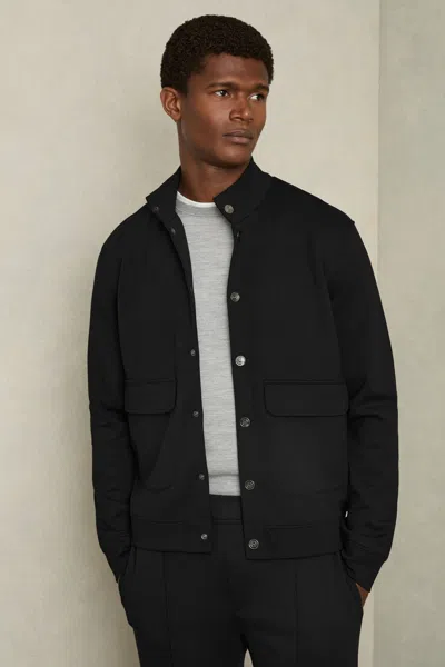 REISS REISS BLACK ROMAN INTERLOCK FUNNEL-NECK JACKET