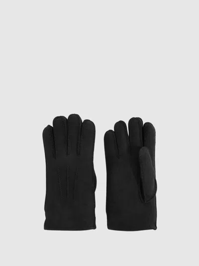 REISS REISS BLACK AGON SUEDE SHEARLING GLOVES