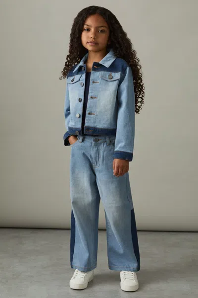 REISS BLUE PATCHWORK TWO-TONE DENIM JACKET