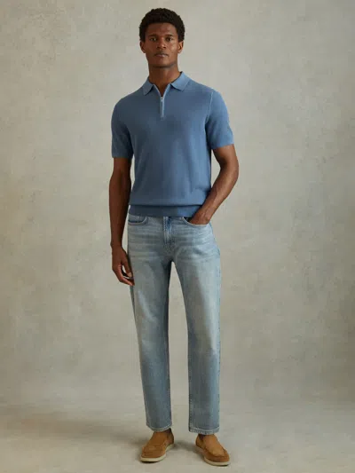 REISS REISS BLUE IVOR TEXTURED HALF-ZIP POLO SHIRT