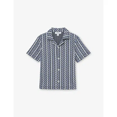 REISS BLUE VALLATTA ABSTRACT-PRINT STRETCH-WOVEN SHIRT 9-13