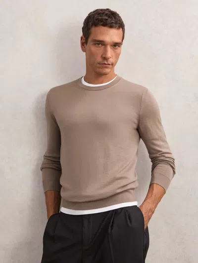 REISS REISS CAMEL BROWN WESSEX MERINO WOOL CREW-NECK JUMPER