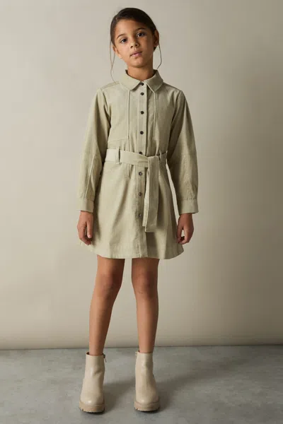 REISS CAMEL MARA 4-9 YRS CORDUROY BELTED LONG-SLEEVE DRESS