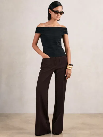 REISS REISS CHOCOLATE BROWN PRIYA TWILL PATCH-POCKET FLARED TROUSERS