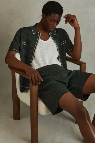 REISS REISS DARK GREEN CHRISTOPHE RIBBED DUAL ZIP-FRONT SHIRT