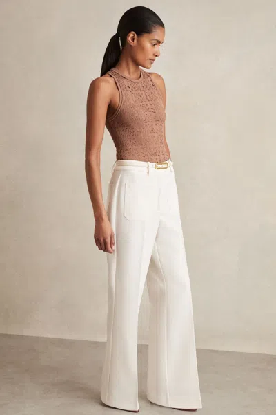 REISS REISS CREAM PRIYA TWILL PATCH-POCKET FLARED TROUSERS