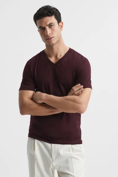 REISS REISS BORDEAUX DAYTON COTTON V-NECK T-SHIRT