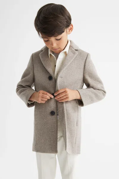 REISS REISS OATMEAL GABLE SINGLE BREASTED OVERCOAT