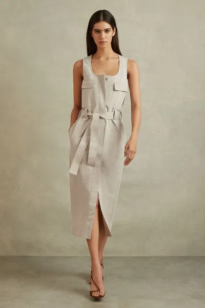 REISS STONE ELIN UTILITY BELTED MIDI DRESS
