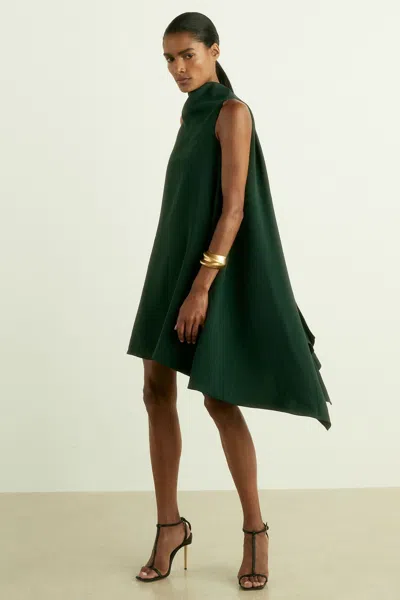 REISS REISS GREEN SHAUNA HIGH-NECK DRAPE BACK MINI DRESS