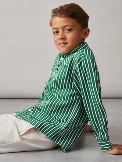 REISS REISS GREEN/WHITE APLIN 9-13 YRS COTTON-POPLIN STRIPED OVERSIZE SHIRT