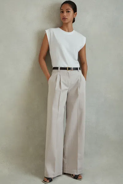 REISS REISS GREY ASTRID COTTON BLEND WIDE LEG TROUSERS