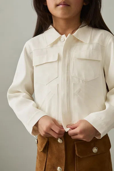 REISS IVORY BUTTON-THROUGH CROPPED SHIRT JACKET