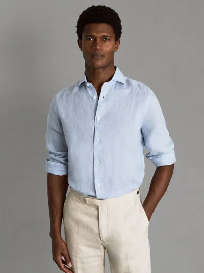 REISS LIGHT BLUE LINEN BUTTON-THROUGH SHIRT