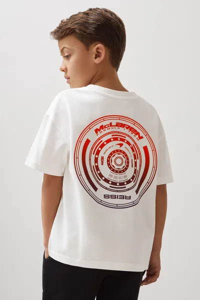 REISS MCLAREN WHITE DISTRICT UNISEX FIT OVERSIZED MCLAREN F1 TEAM TYRE T-SHIRT