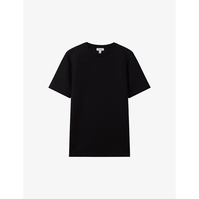 REISS MENS BLACK BRADLEY STITCHED-TRIM STRETCH WOVEN-BLEND T-SHIRT