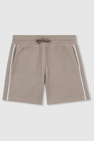 REISS MINK BROWN PINTA 13-14 YRS COTTON TEXTURED PIPED SHORTS