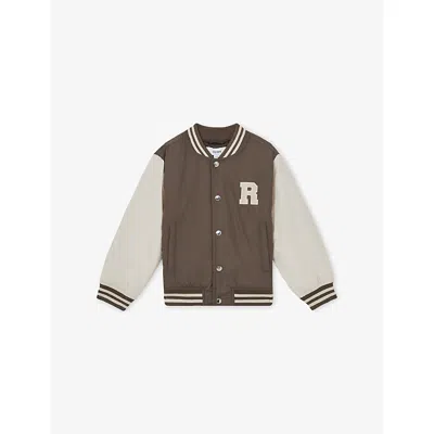 REISS MINK BROWN  OFF WHITE ARKAN COLOUR-BLOCK WOVEN BOMBER JACKET 3-9