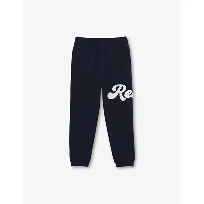 REISS NAVY CLAYTON SCRIPT-LOGO COTTON-BLEND JOGGING BOTTOMS 3-9