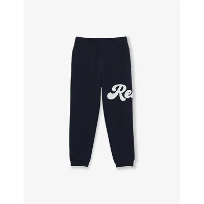 REISS NAVY CLAYTON SCRIPT-LOGO COTTON-BLEND JOGGING BOTTOMS 9-13